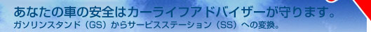 あなたの車の安全は
カーライフアドバイザーが守ります。
ガソリンスタンド（GS）から
サービスステーション（SS）への変換。